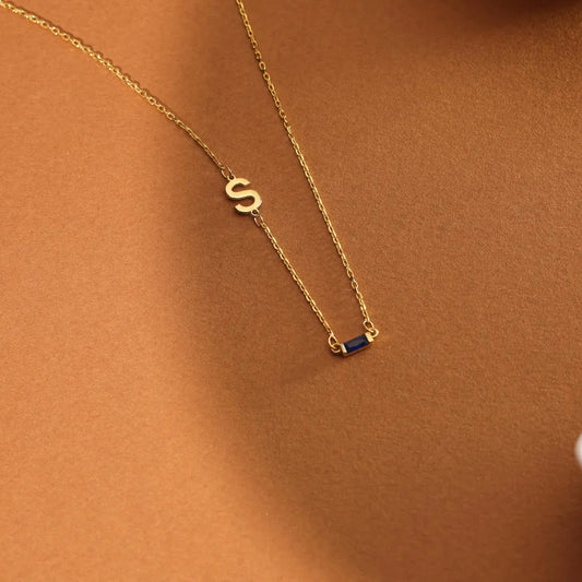 Off-Centre Initial Baguette Necklace
