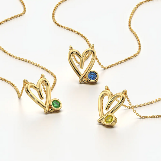 Hand Drawn Open Heart Colour Stone Necklace
