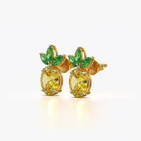 Pineapple Oval Stone Stud Earrings