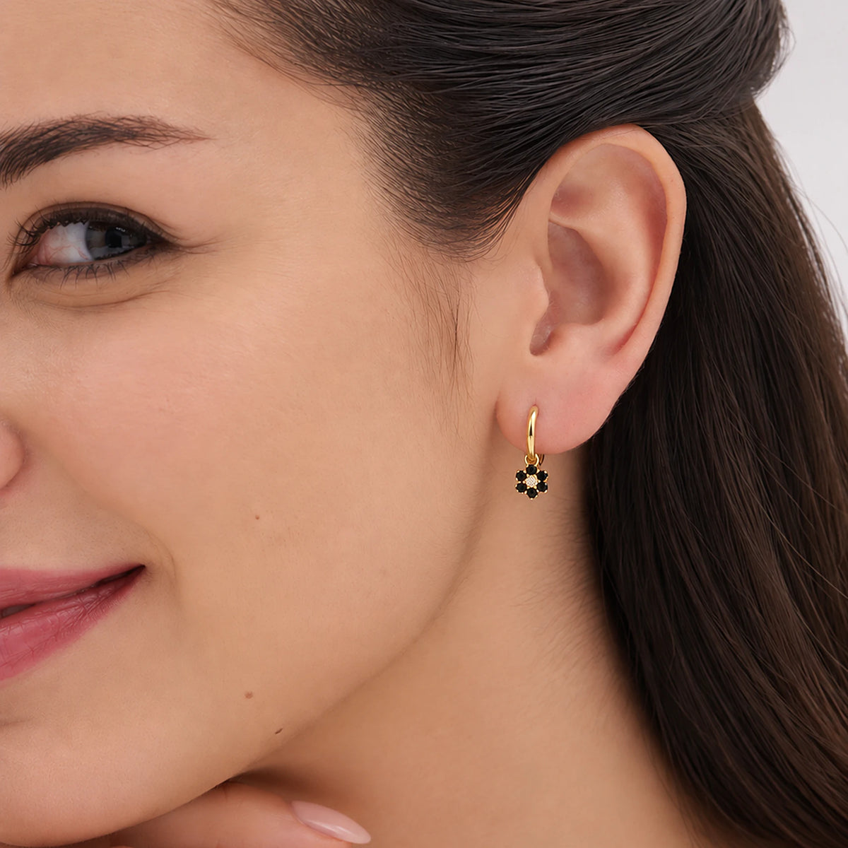 Flower Charm Huggie Hoops