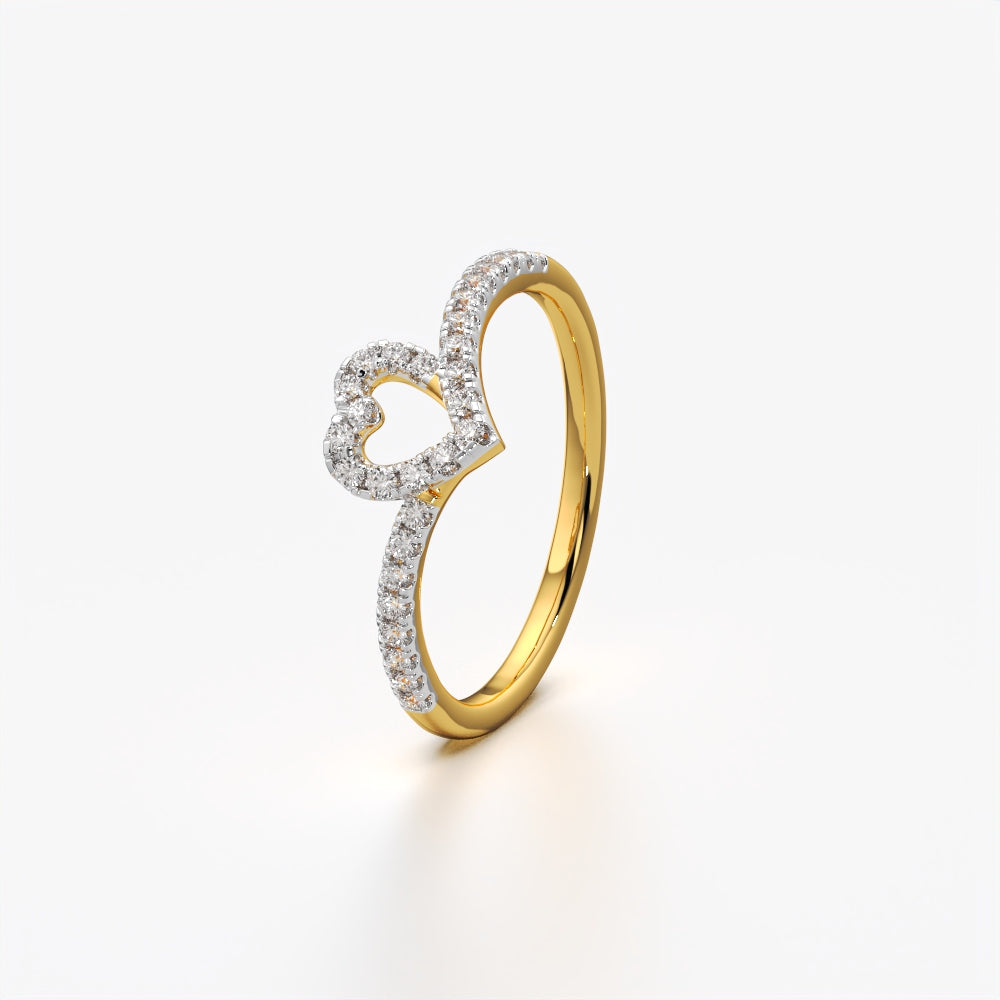 Open Heart Outline Ring with Pave Band