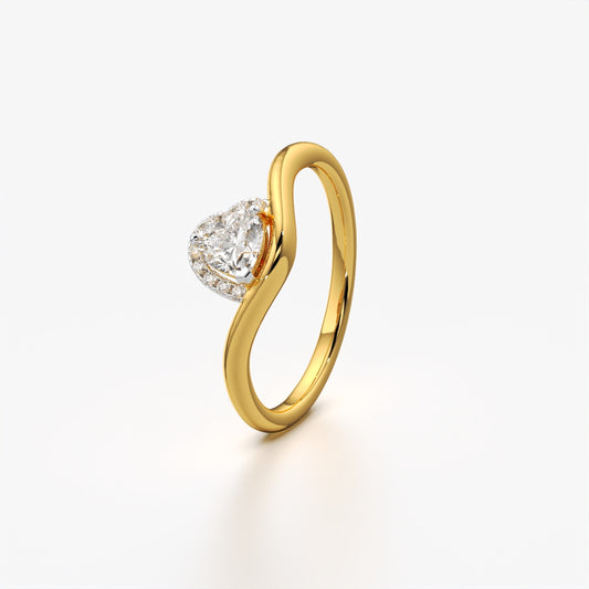 Curved Halo Heart Ring