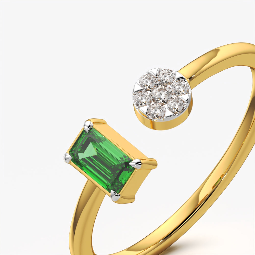 Toi Et Moi Open Cuff Ring with Baguette and Pave Cluster
