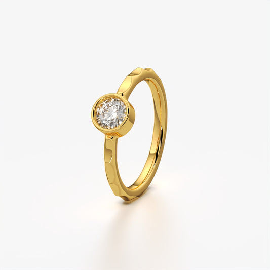 Round Bezel Solitaire Textured Ring