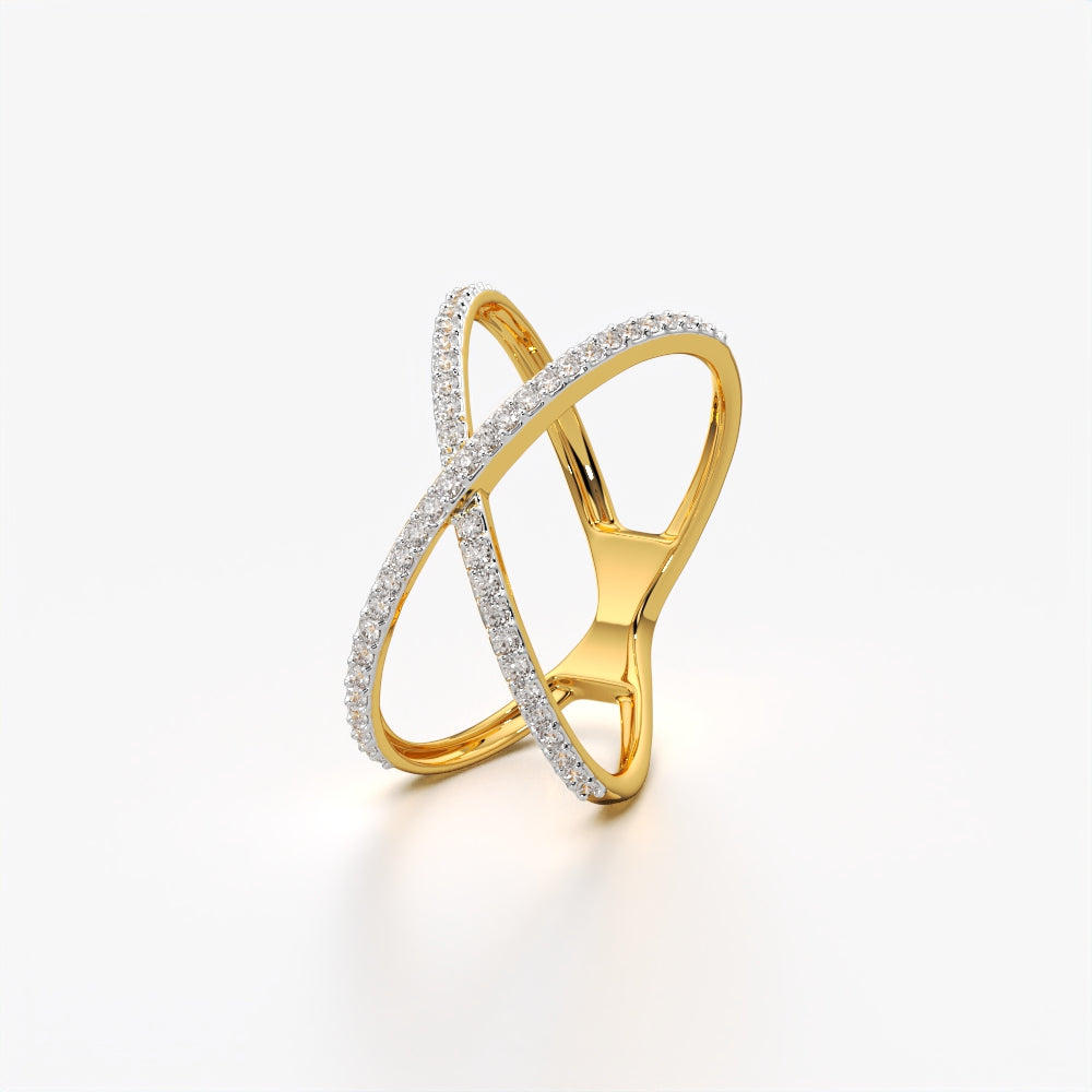 Pave criss cross X band ring in 18K gold vermeil