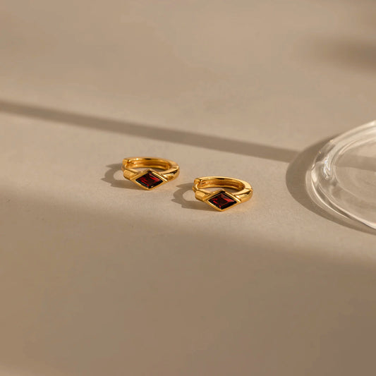 Kite Bezel Huggie Hoop Colour Stone Earrings