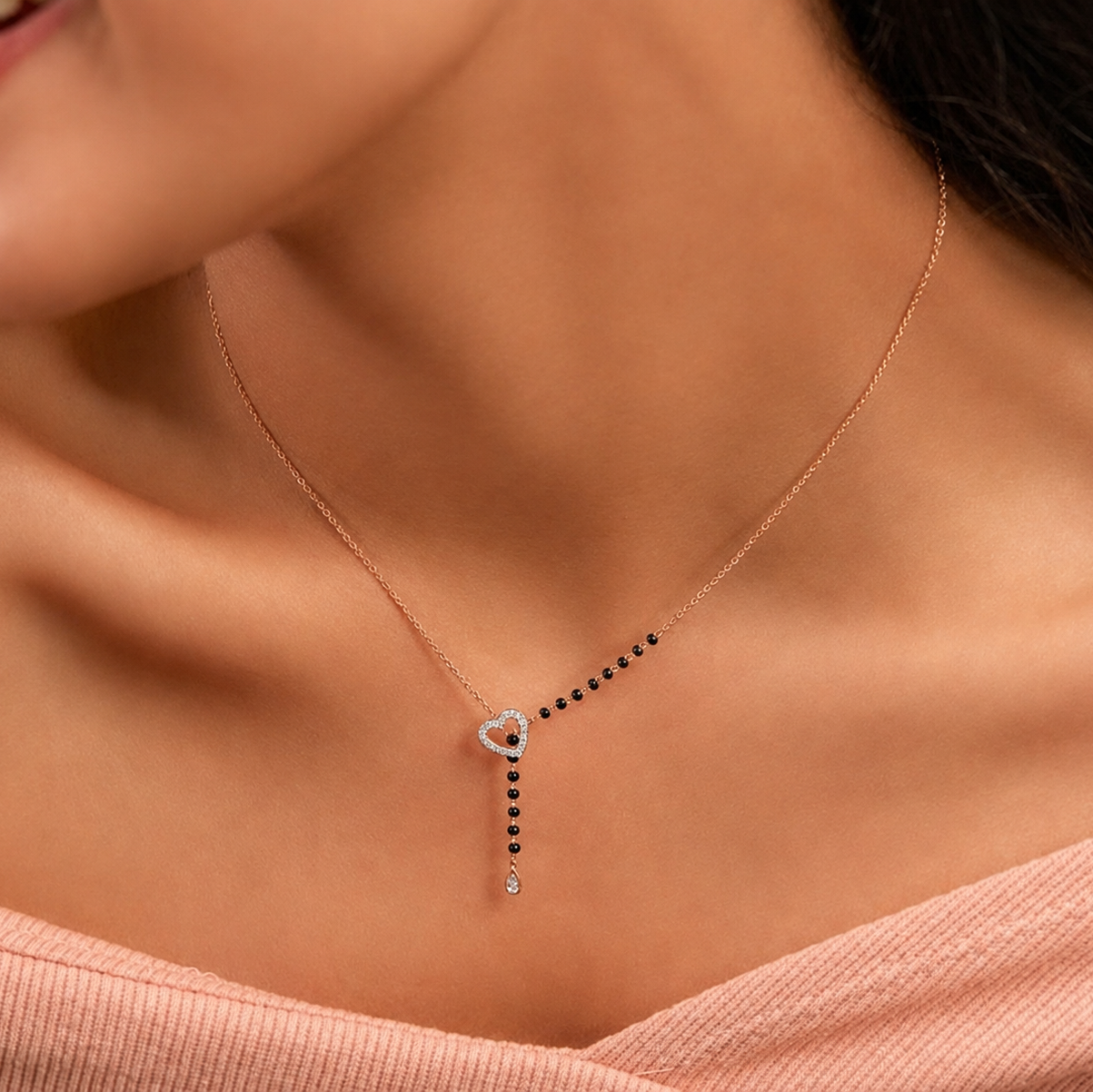 Heart Lariat Mangalsutra with Teardrop Charm