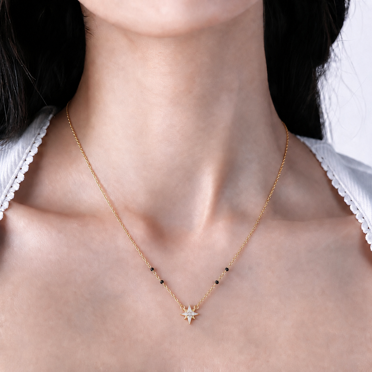 North Star Black Bead Mangalsutra Necklace