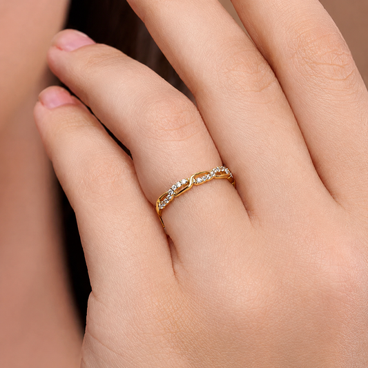 Hexagon Link Pave Band Ring