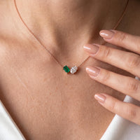 Toi et Moi Emerald Cut Oval Two Stone Necklace