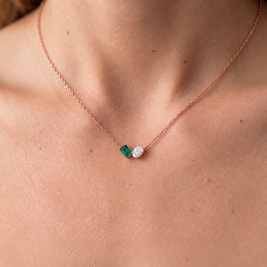 Toi et Moi Emerald Cut Oval Two Stone Necklace
