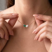 Toi et Moi Emerald Cut Oval Two Stone Necklace