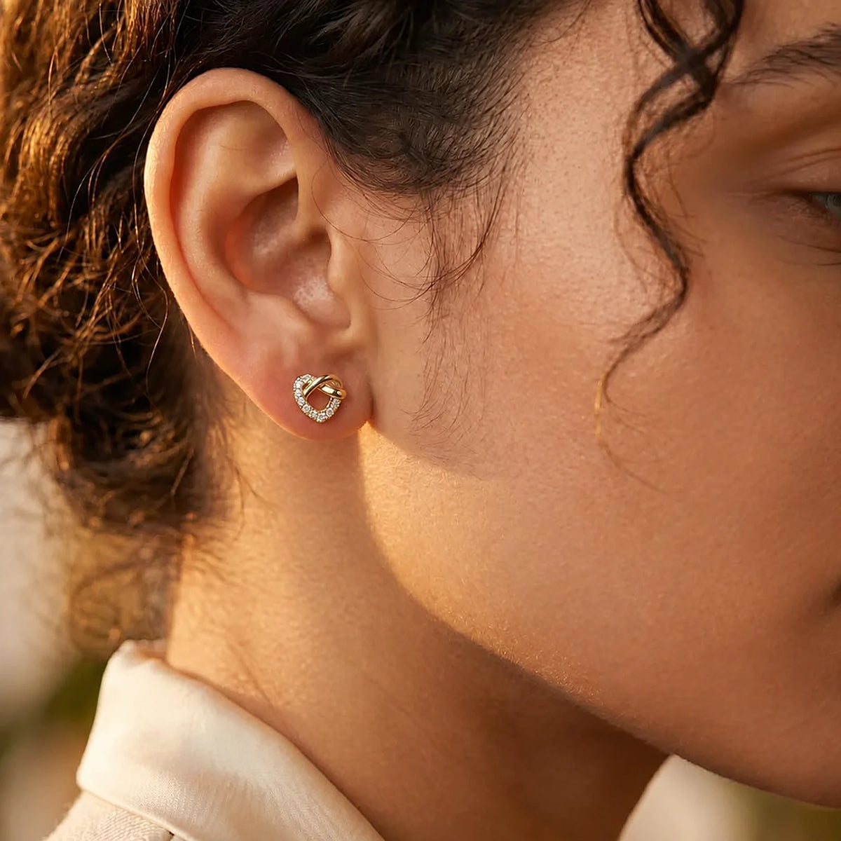 Heart Knot Pavé Stud Earrings