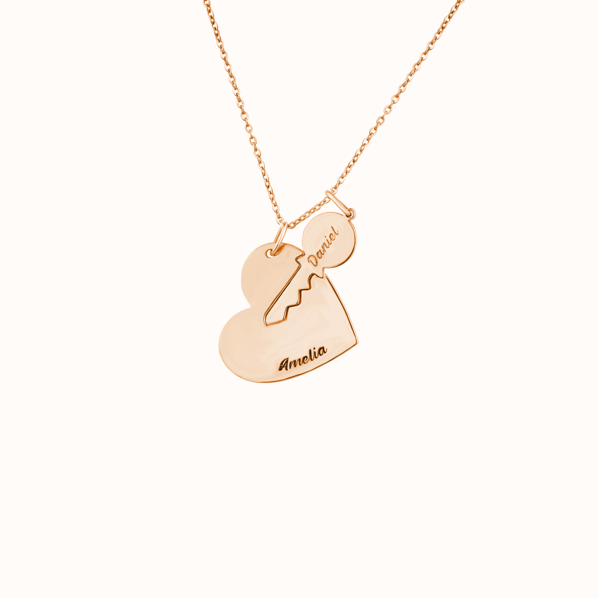 Engraved Love Heart and Key Necklace