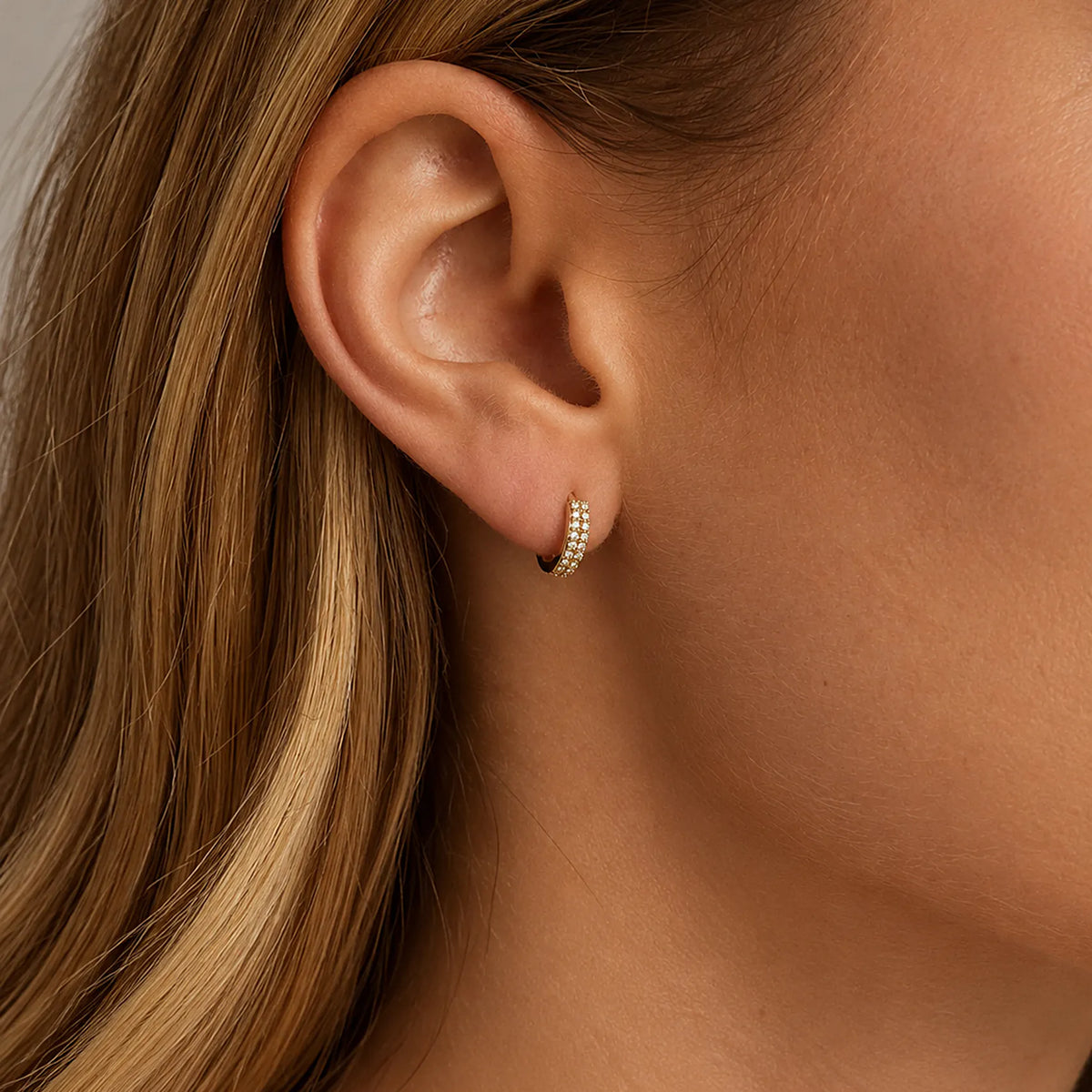 Double Row Pave Huggie Hoops