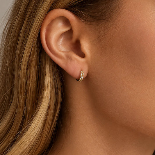 Double Row Pave Huggie Hoops