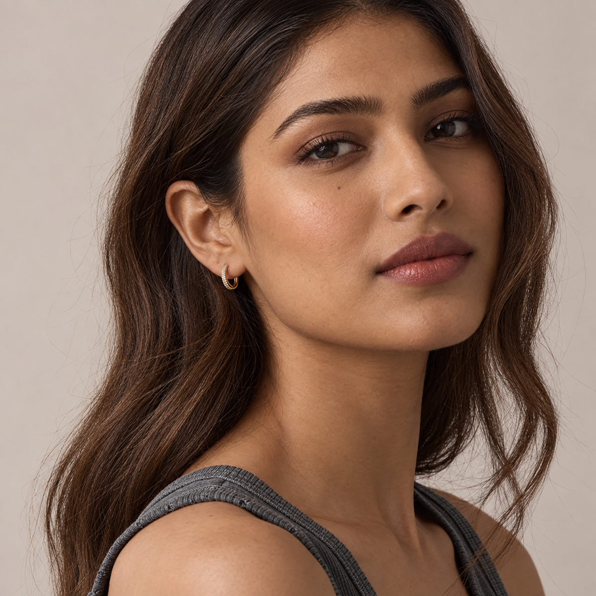 Double Row Pave Huggie Hoops