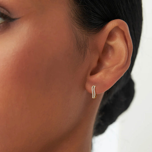 Double Wave Pave Huggie Hoop Earrings