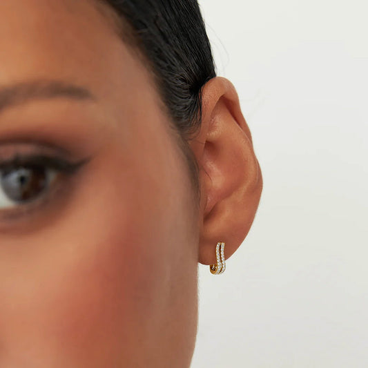 Double Wave Pave Huggie Hoop Earrings