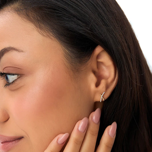 Criss Cross Pavé Huggie Hoop Earrings