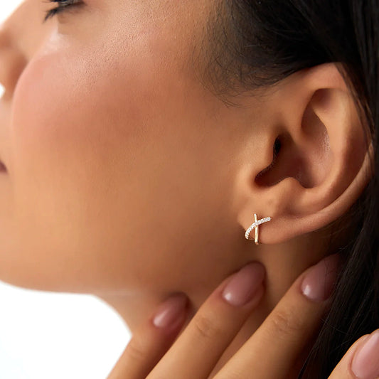 Criss Cross Pavé Huggie Hoop Earrings