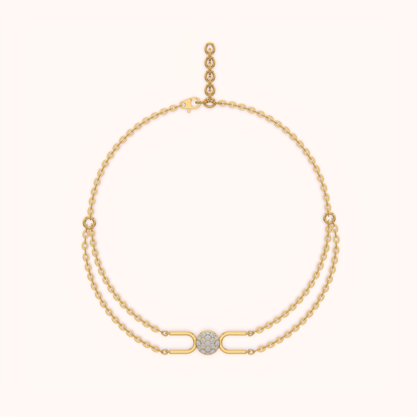 Double Chain Pave Circle Bracelet