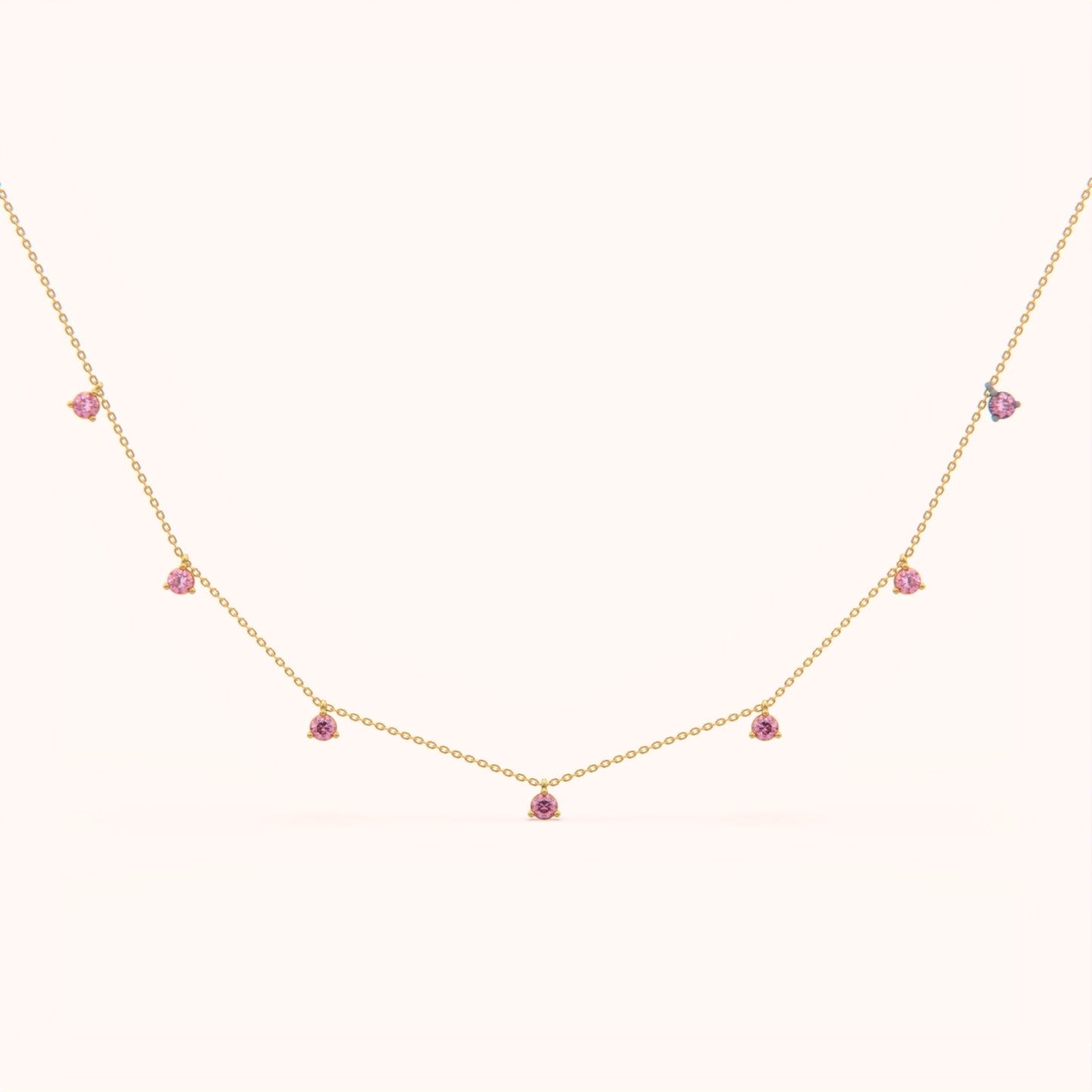 Pink Stone Drop Station Necklace