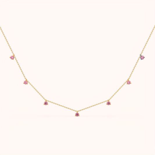 Pink Stone Drop Station Necklace