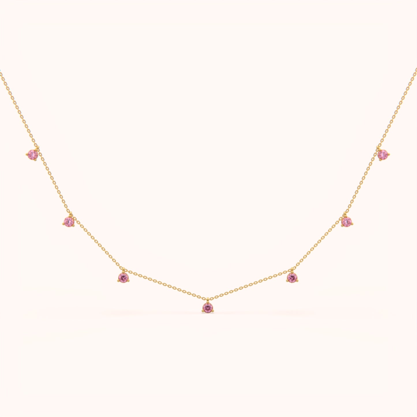 Pink Stone Drop Station Necklace