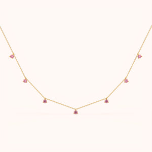 Pink Round Stone Station Necklace
