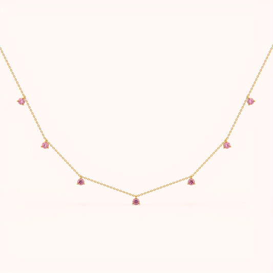 Pink Round Stone Station Necklace