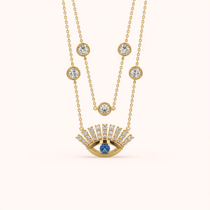 Double Layer Evil Eye Charm Necklace