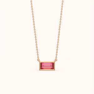 Pink Baguette Solitaire Necklace
