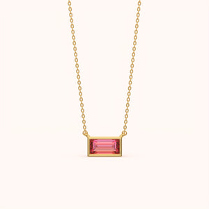 Pink Baguette Solitaire Necklace
