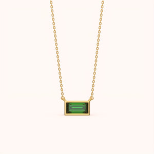 Green Baguette Solitaire Necklace