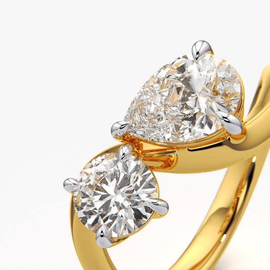 Pear and Round Toi Et Moi Ring