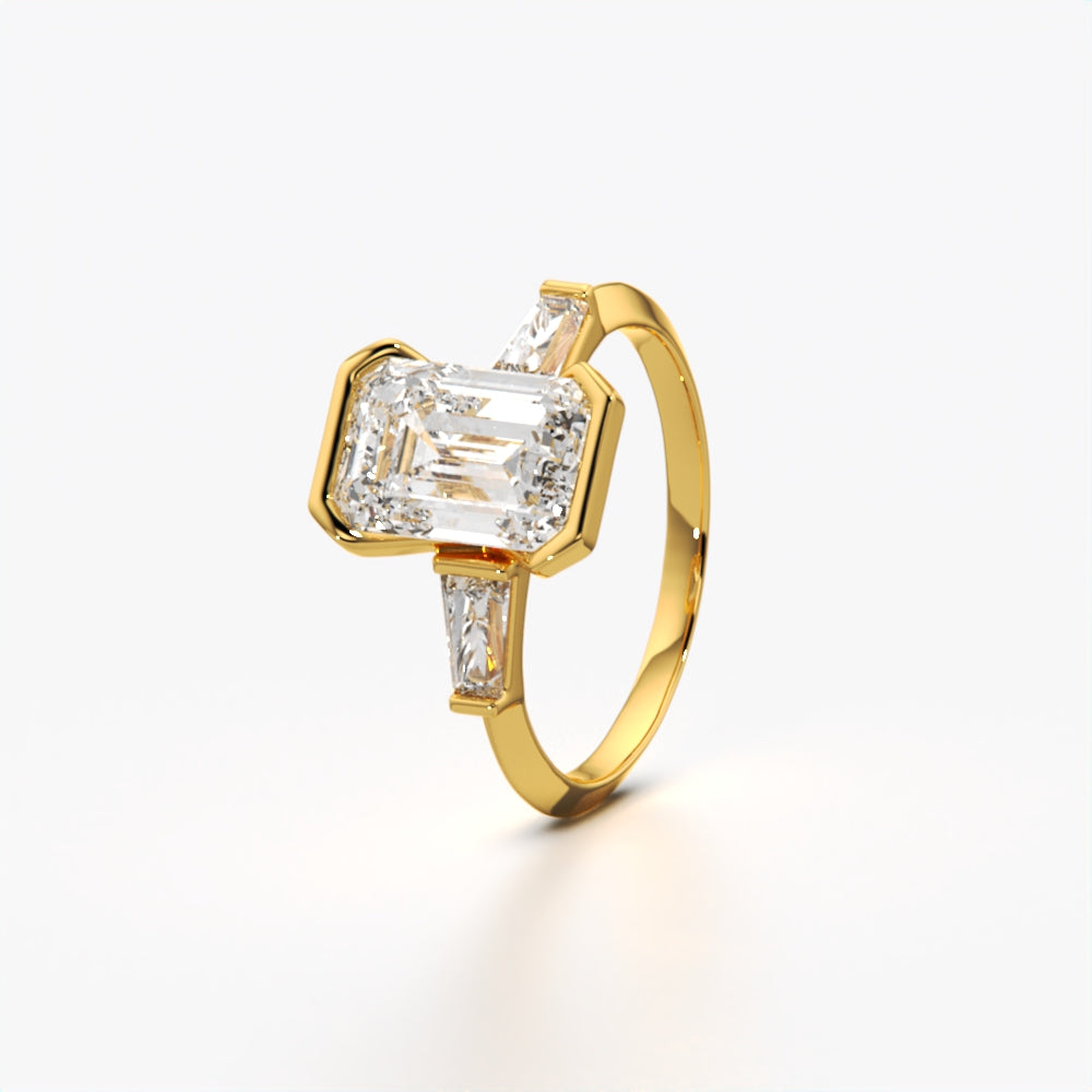 Bezel Set Emerald Cut & Baguette Ring