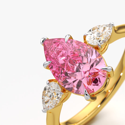 Pink Pear Three Stone Statement Ring