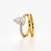 Pear Solitaire and Pavé Band Ring Set