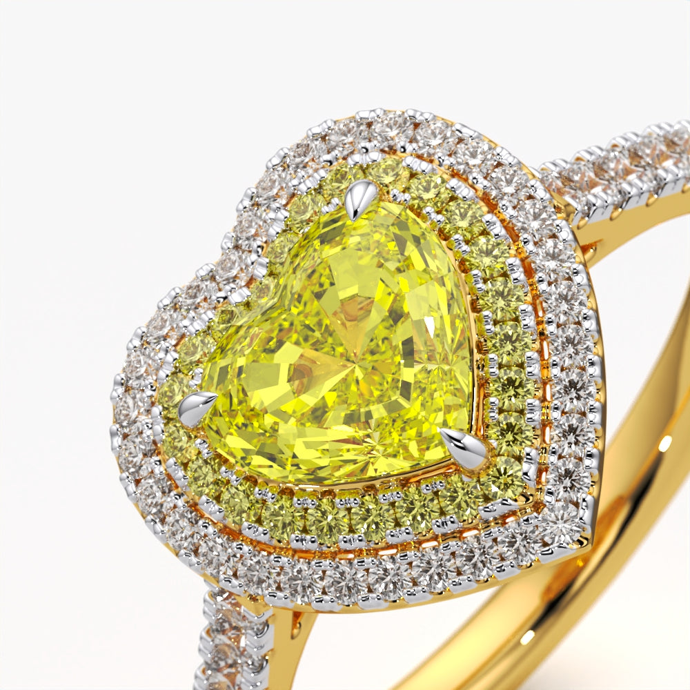 Yellow Heart Double Halo Ring