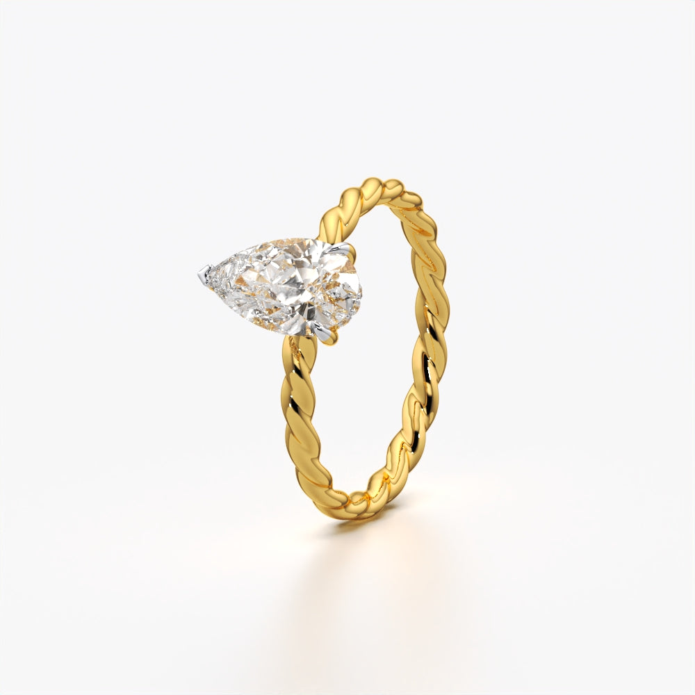 Twisted Rope Pear Solitaire Ring