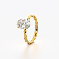 Oval Solitaire Twisted Rope Band Ring