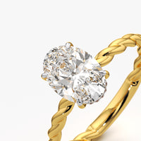 Oval Solitaire Twisted Rope Band Ring