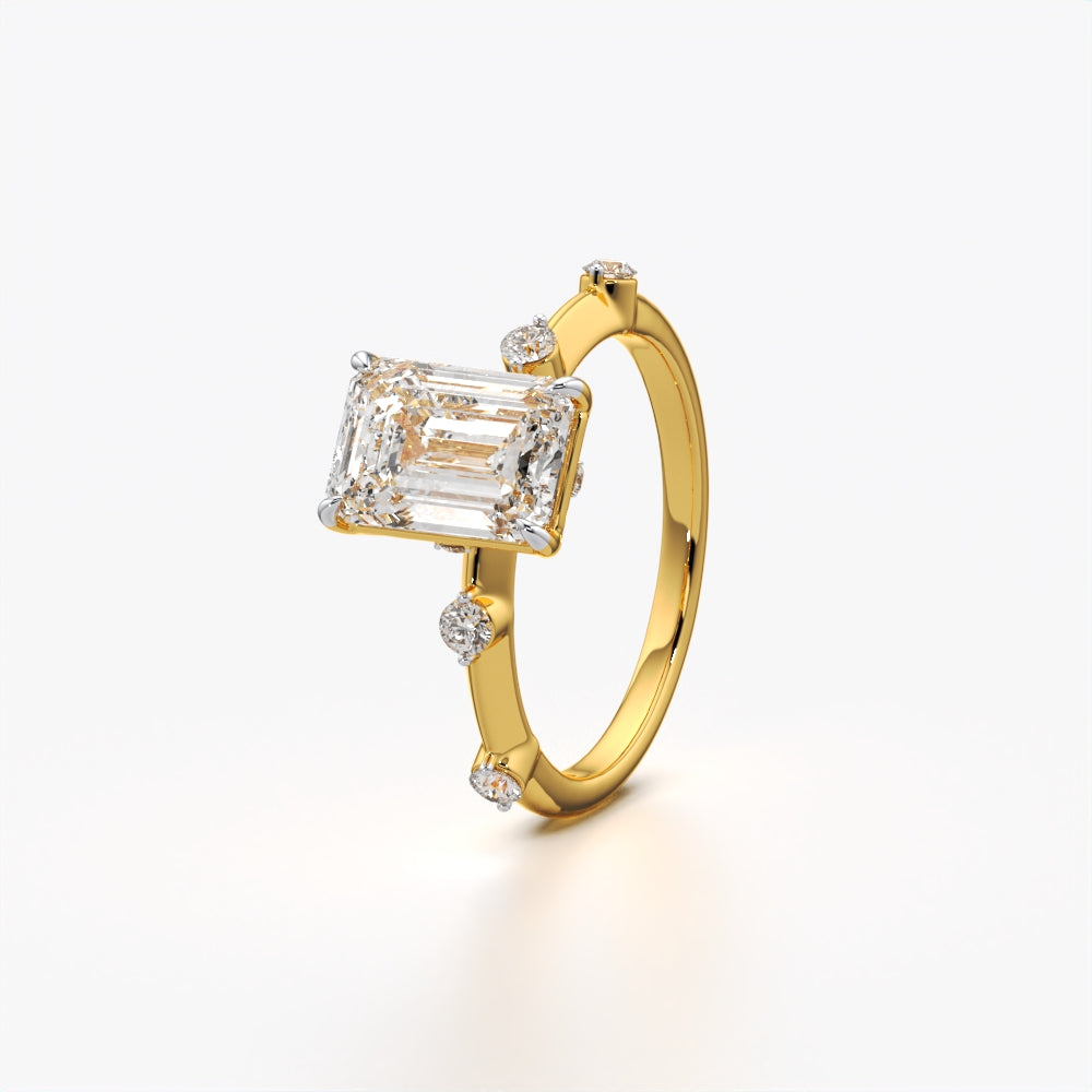 Emerald Cut Solitaire Ring with Dainty Accents