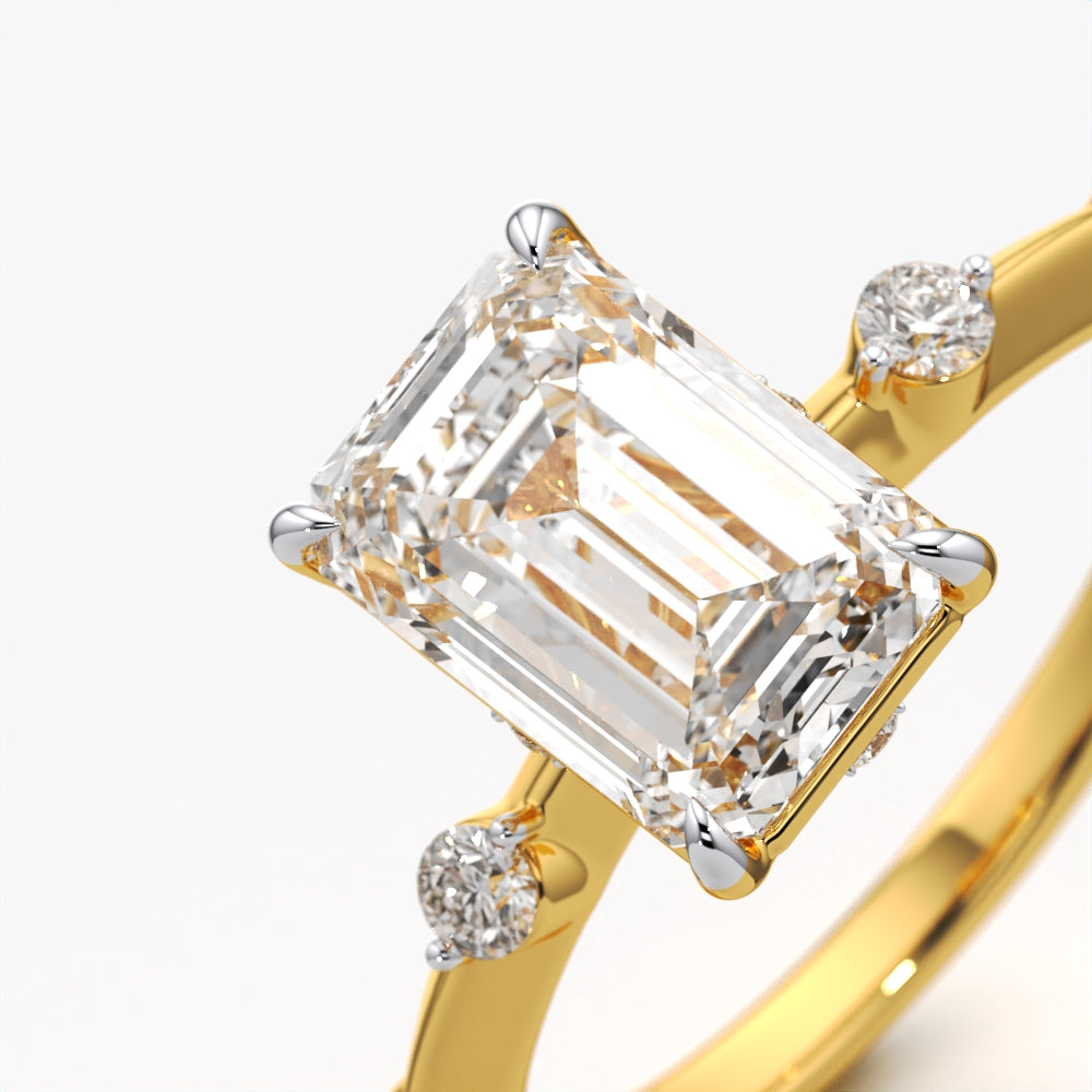 Emerald Cut Solitaire Ring with Dainty Accents