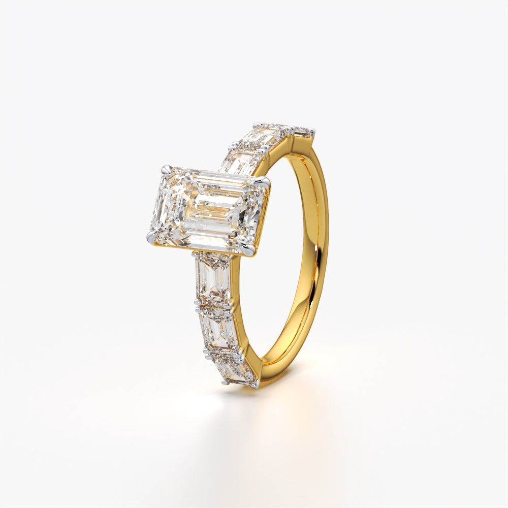 Emerald Cut Solitaire Ring with Baguette Side Stones