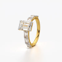 Emerald Cut Solitaire Ring with Baguette Side Stones