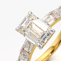 Emerald Cut Solitaire Ring with Baguette Side Stones