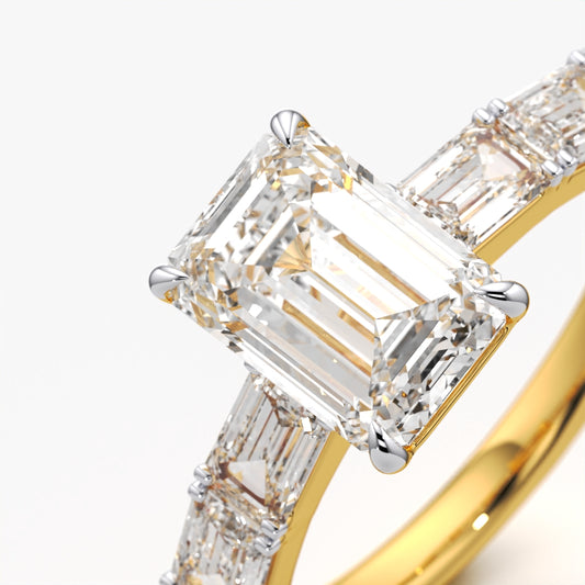 Emerald Cut Solitaire Ring with Baguette Side Stones