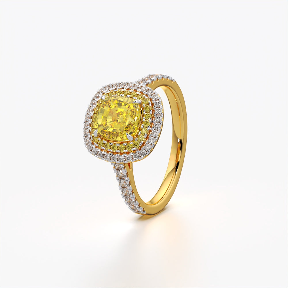 Yellow Double Halo Ring